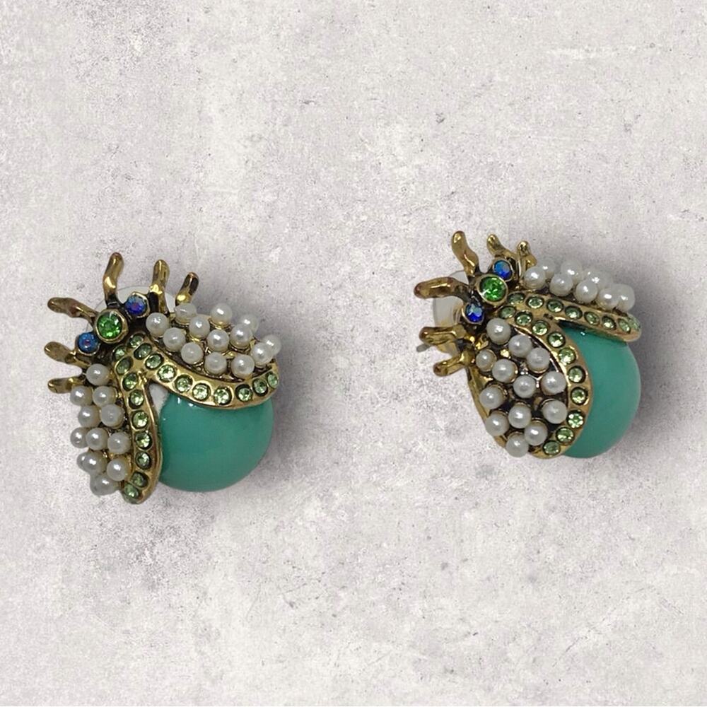 Betsy Johnson Earrings Turquoise Green & Gold Ladybug Stud Backing - Picture 2 of 5